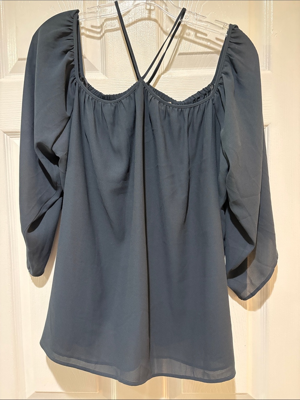 Loft Slate Blue Off-Shoulder Peasant Blouse